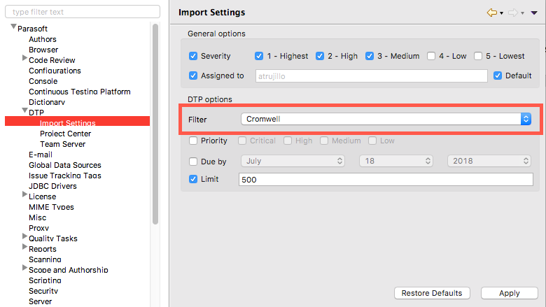 SOAtest and Virtualize 2021.2 > Importing Results into the UI > config-dtp-filter-soatest-9106.png