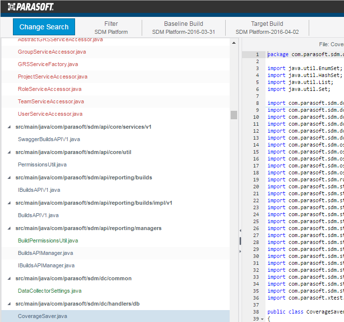 Parasoft DTP 5.3.0 > Change Explorer > dtp-change-explor-search-results.png