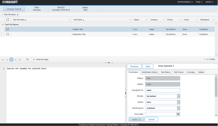 Parasoft DTP 5.3.0 > Reviewing Results in DTP > cam-tutorial-reviewing-results-dtp-tests-widget.png