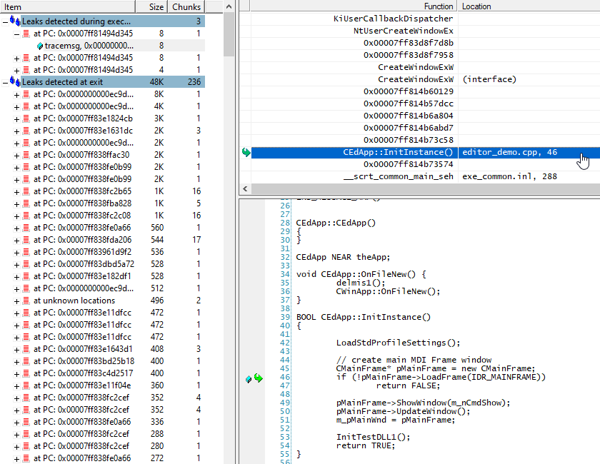 Insure++ 2022.1 > Monitoring Memory Leaks > ins-insra-leak-summary-report-view-code-windows-20211.png