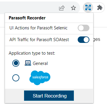 SOAtest and Virtualize 2023.2 > SOAtest Smart API Test Generator Usage > Parasoft-Recorder_extension-menu.png