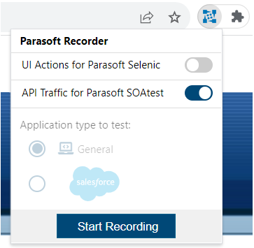 SOAtest and Virtualize 2023.2 > SOAtest Smart API Test Generator Usage > Parasoft-Recorder_extension-menu_API-only-enabled.png