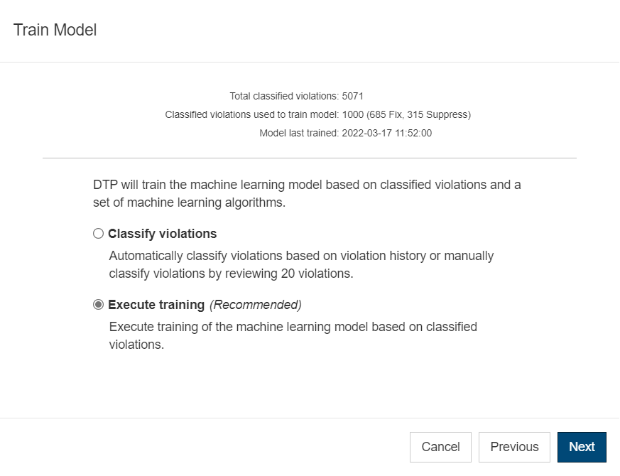 Parasoft DTP 2023.2 > Using the Machine Learning Feature - Predicting Violations to Fix > Violations_Machine-Learning_Train-Model-2.png
