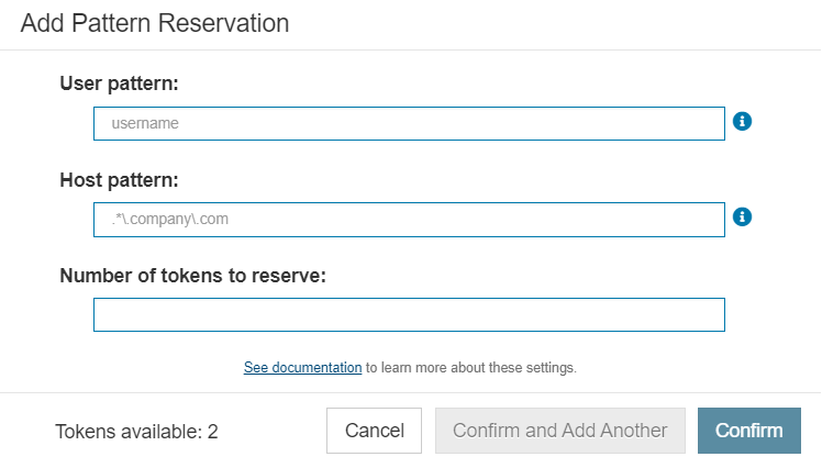 Parasoft DTP 2023.2 > Reserving Licenses > Add-Pattern-Reservation-dialog.png