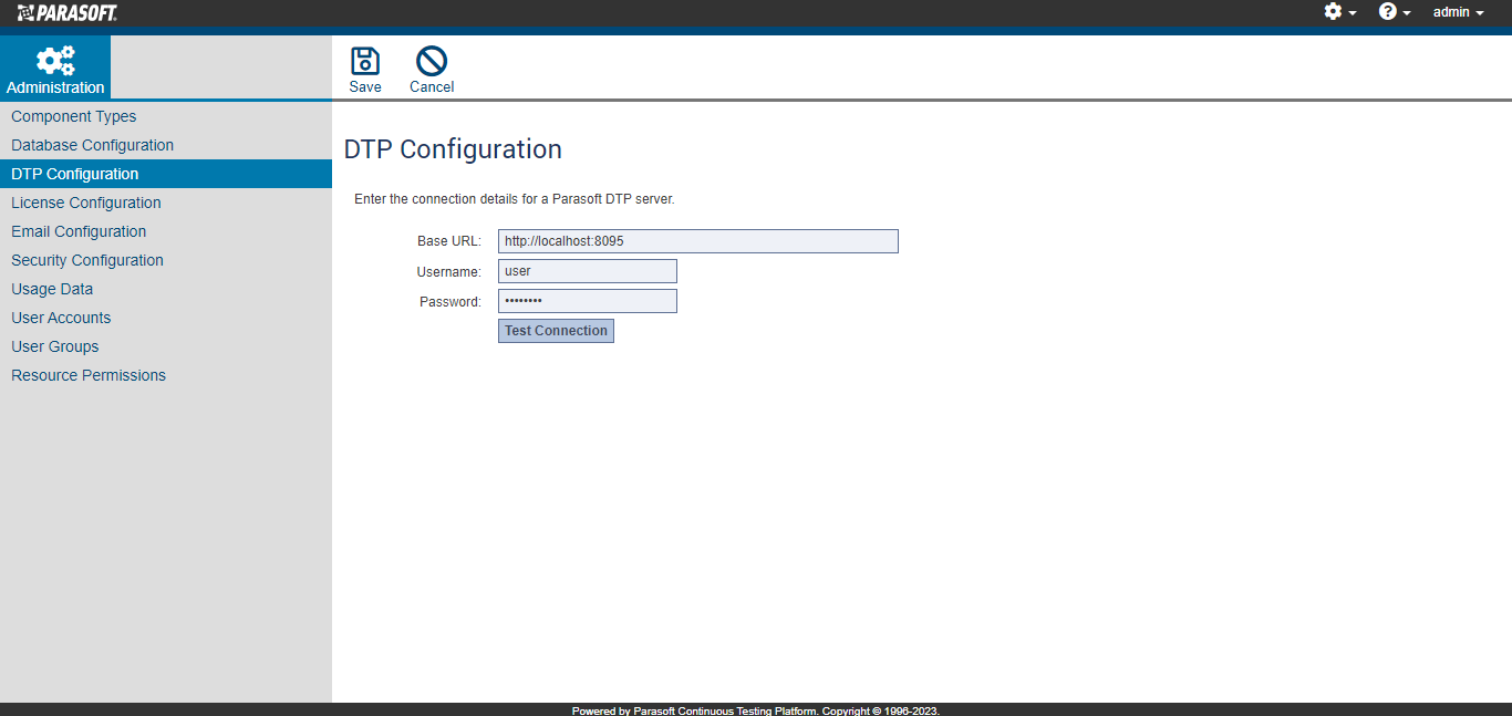 An image of CTP's DTP Configuration page under Administration