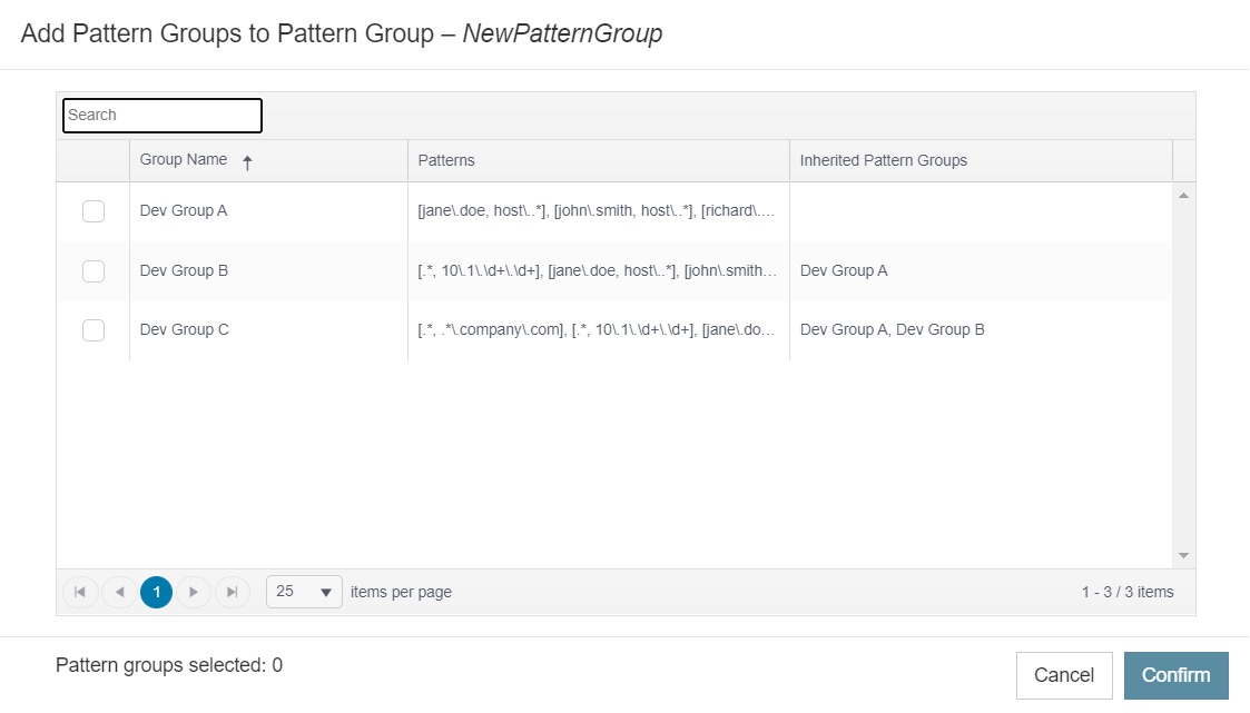 Parasoft License Server 2024.1 (Japanese) > Managing License Groups > Add-Pattern-Groups-to-Pattern-Group-dialog.png