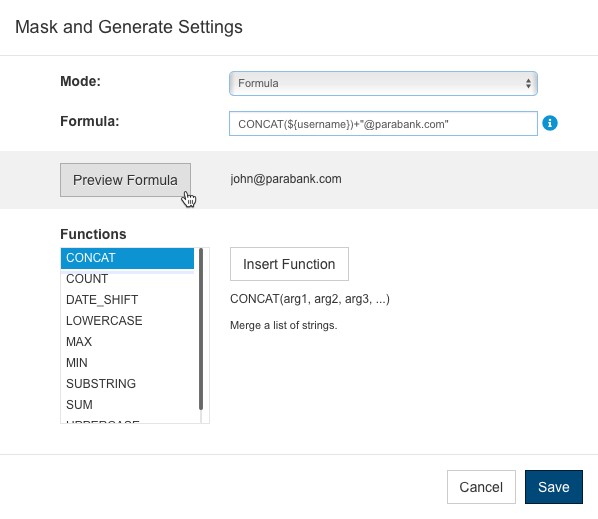 SOAtest and Virtualize with CTP 2025.1 > Extending and Reshaping Data > tda-tut-mask-and-gen-formula-tip.png
