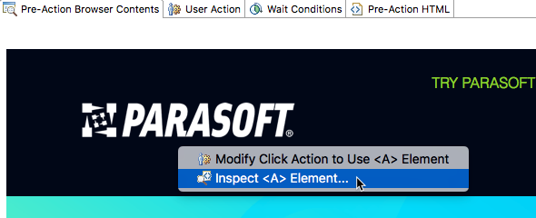 SOAtest and Virtualize with CTP 2025.1 > Modifying User Actions Simulated by a Web Scenario > soatest-web-recorded-pre-actions-inspect-9107.png