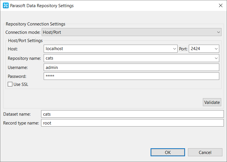 SOAtest and Virtualize with CTP 2025.1 > Data Repository CRUD Tool > Parasoft-Data-Repository-Settings-dialog_CRUD-tutorial.png