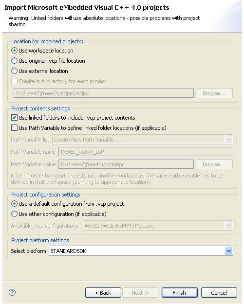Parasoft C++test 10.3.2 for Eclipse (Japanese) > Project Creation and Configuration with Microsoft eMbedded Visual C++ Support > Import Microsoft eMbeded Visual C++ 4.0 projects warning....jpg