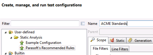 Parasoft C/C++test Professional 2024.2 for Visual Studio (Japanese) > Exercise 4 - Creating Custom Standard Configurations > cpptest-tut-create-configurations-1040.png