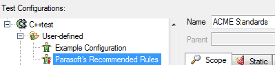 Parasoft C++test 10.3.4 (Visual Studio) > Exercise 4 - Creating Custom Standard Configurations > Configurations.png