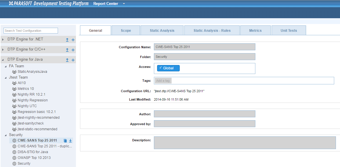 Editing Test Configurations Stored in DTP - Parasoft C/C++test DTP ...