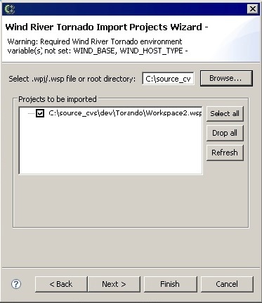Parasoft C++test 10.3.2 (Eclipse) > Using the Import Wizard in GUI Mode > wind river tornado import project wizard.jpg