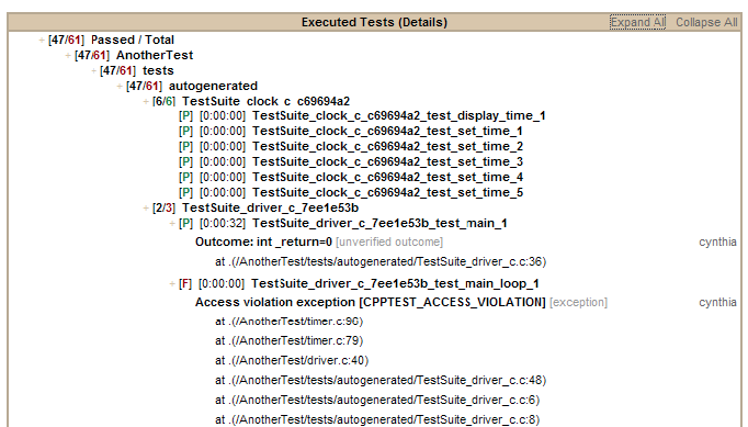 Parasoft C/C++test Professional 10.4.3 for Visual Studio (Japanese) > Understanding Reports > ExecutedTests.png