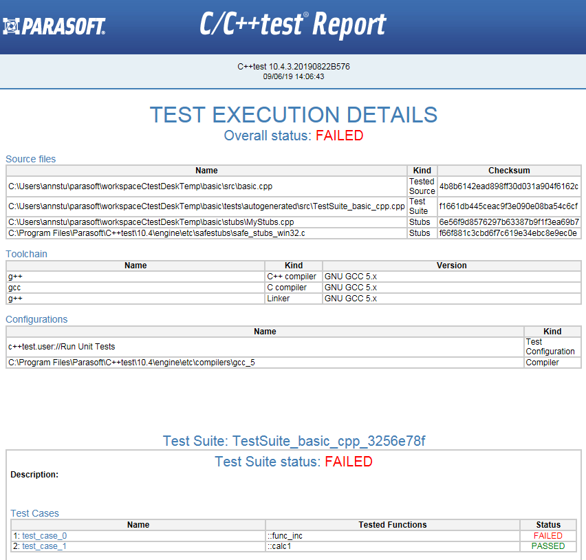 演習 11 単体テスト レポートを生成する Parasoft C C Test Professional 10 4 3 For Visual Studio Japanese Parasoft Documentation