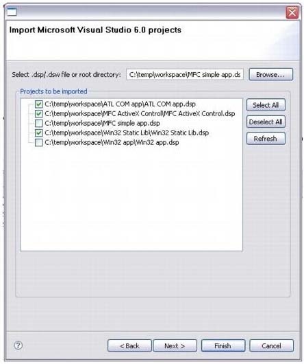 Parasoft C/C++test Professional 2020.1 (Eclipse) > Importing an Existing Visual Studio 6.0 Project > ImportMsVS.jpg