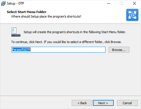 Parasoft DTP 2020.1 (Japanese) > DTP の新規インストール > dtp-inst-win-start-menu-20201.png