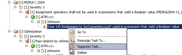 Parasoft C/C++test Professional 2020.2 for Visual Studio (Chinese) > Exercise 5 - Suppressing Violations from the Quality Tasks view > SuppressTask.png
