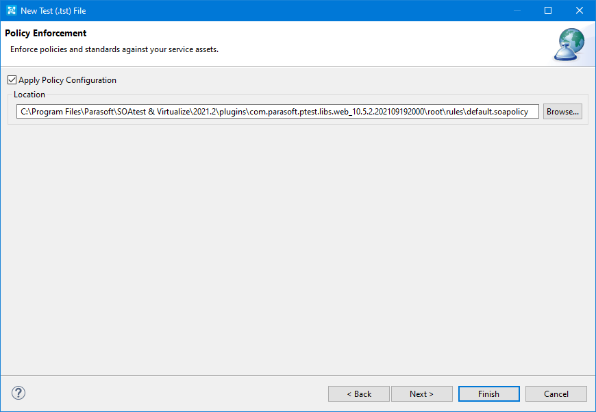 SOAtest 2021.2 > Enforcing Policies on WSDLs, Schemas, and SOAP Messages > Policy Enforcement dialog.PNG