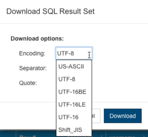 SOAtest and Virtualize with CTP 2024.1 > Working with SQL Data Sets > tda-sql-result-set-download-encoding-opts.png
